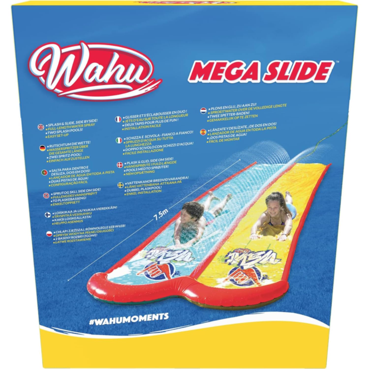 WAHU Doble Pista Deslizante, Juego para aire libre niños y niñas, Diversión refrescante para todo el verano, 750 cm de largo, Multicolor