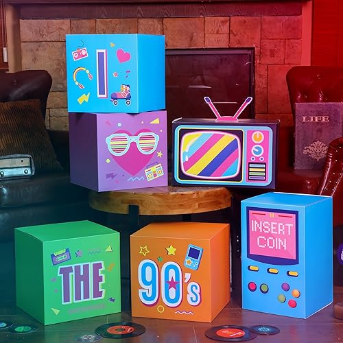 Miniatura 6 de Amyhill 6 piezas de decoraciones grandes de fiesta de los años 90, juego de recuerdos de hip hop, cajas de fiesta de papel, decoración temática de