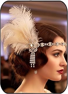 Formery Flapper Headpiece White Bridal Feather Headband Rhinestone 1920s Gatsby Hair Accessories for Women