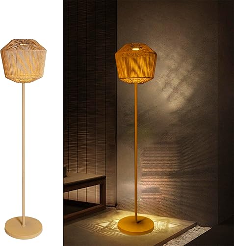 NOWSTO Lampadaire solaire d'extérieur en rotin naturel avec poteau et base en mé
