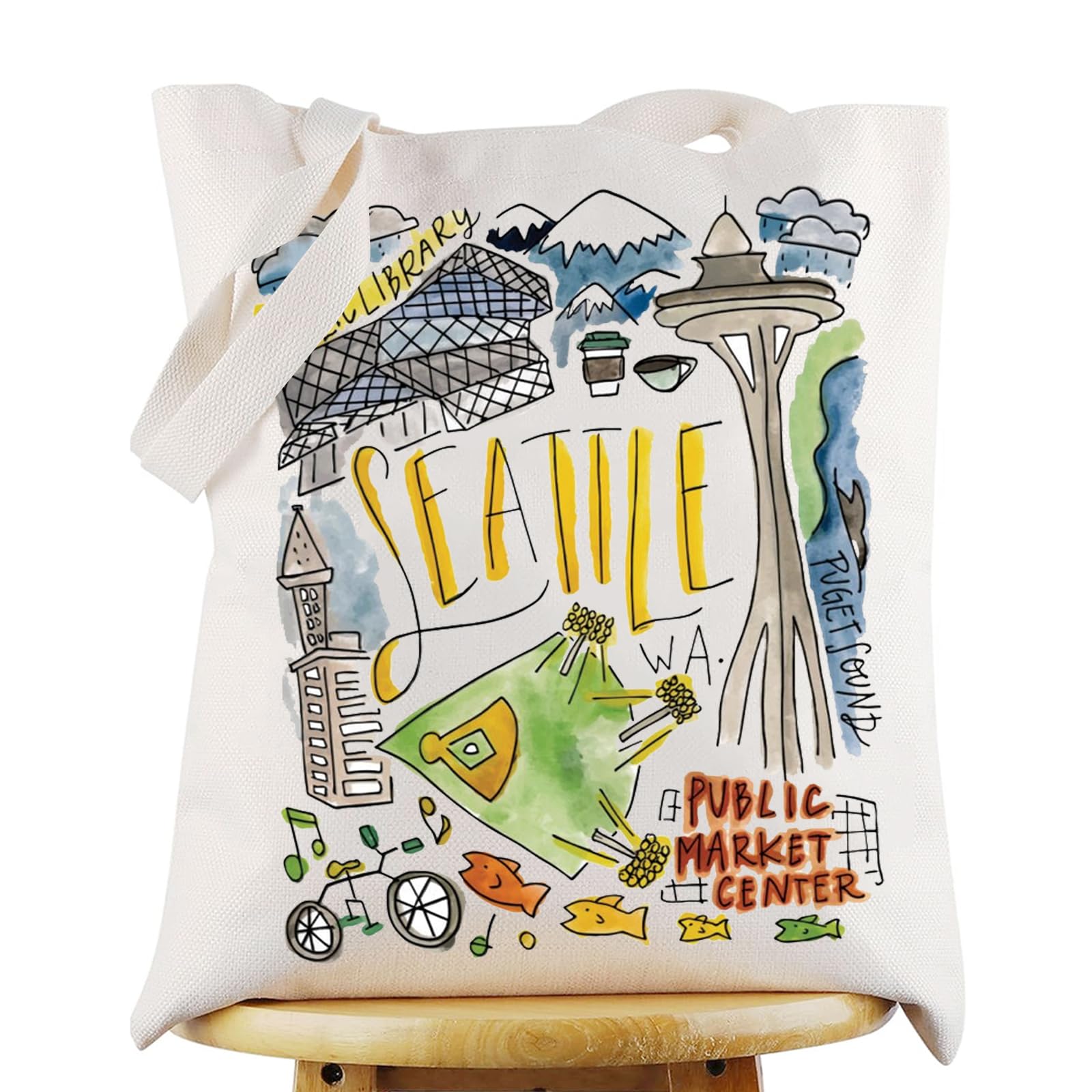 G2TUP Seattle Travel Tote Bag - Landmarks Souvenir Gift Shoulder Bag