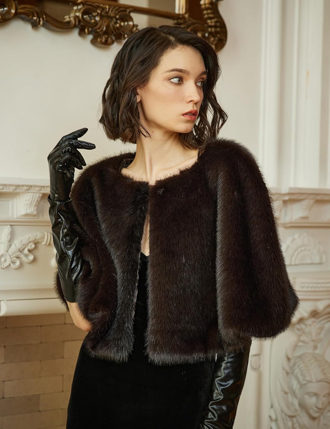 BEAUTELICATE Women Faux Mink Fur Cape Vintage Capelet Winter Luxury Fur Cape