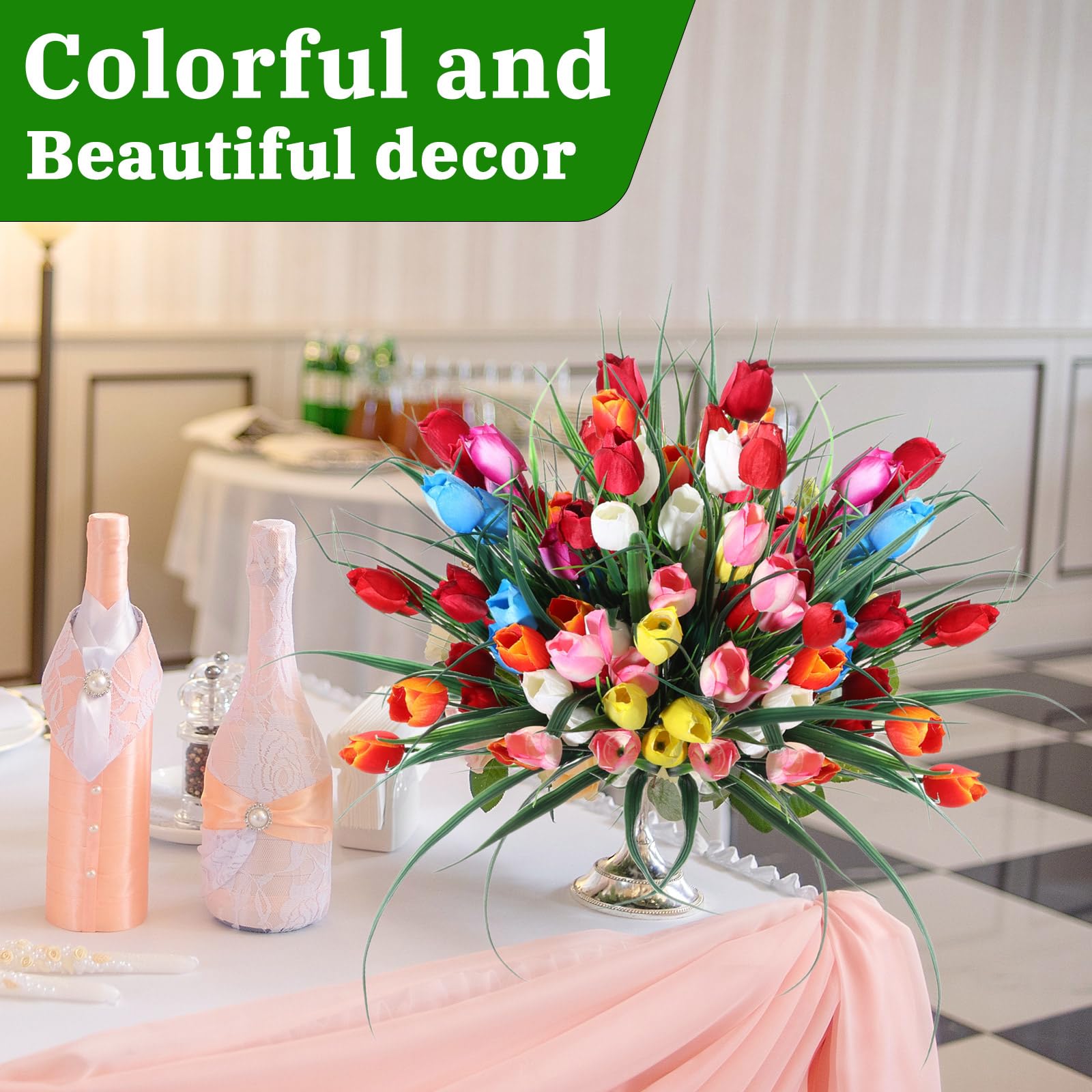Hoteam 24 Bundles Artificial Tulips Fake Flowers UV Resistant Faux Realistic Tulip Flowers Faux Plastic Greenery Shrubs Plants for Wreath Home Room Office Party Wedding (Multicolor)