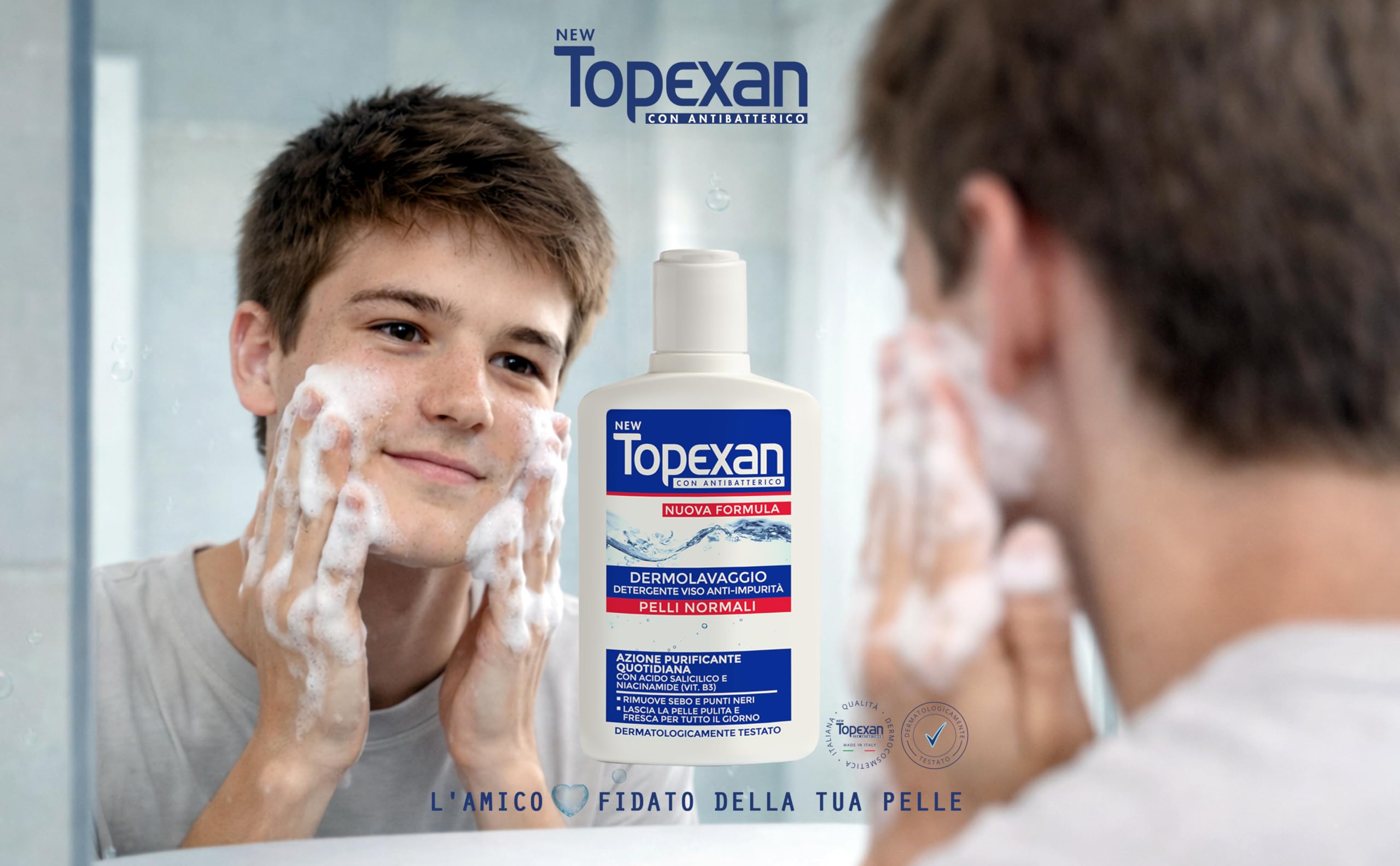 NEW TOPEXAN Dermolavaggio Anti-impurità - Detergente viso ad azione purificante - con Acido Salicilico e Niacinamide - Rimuove sebo e punti neri - Uso quotidiano - 150ml