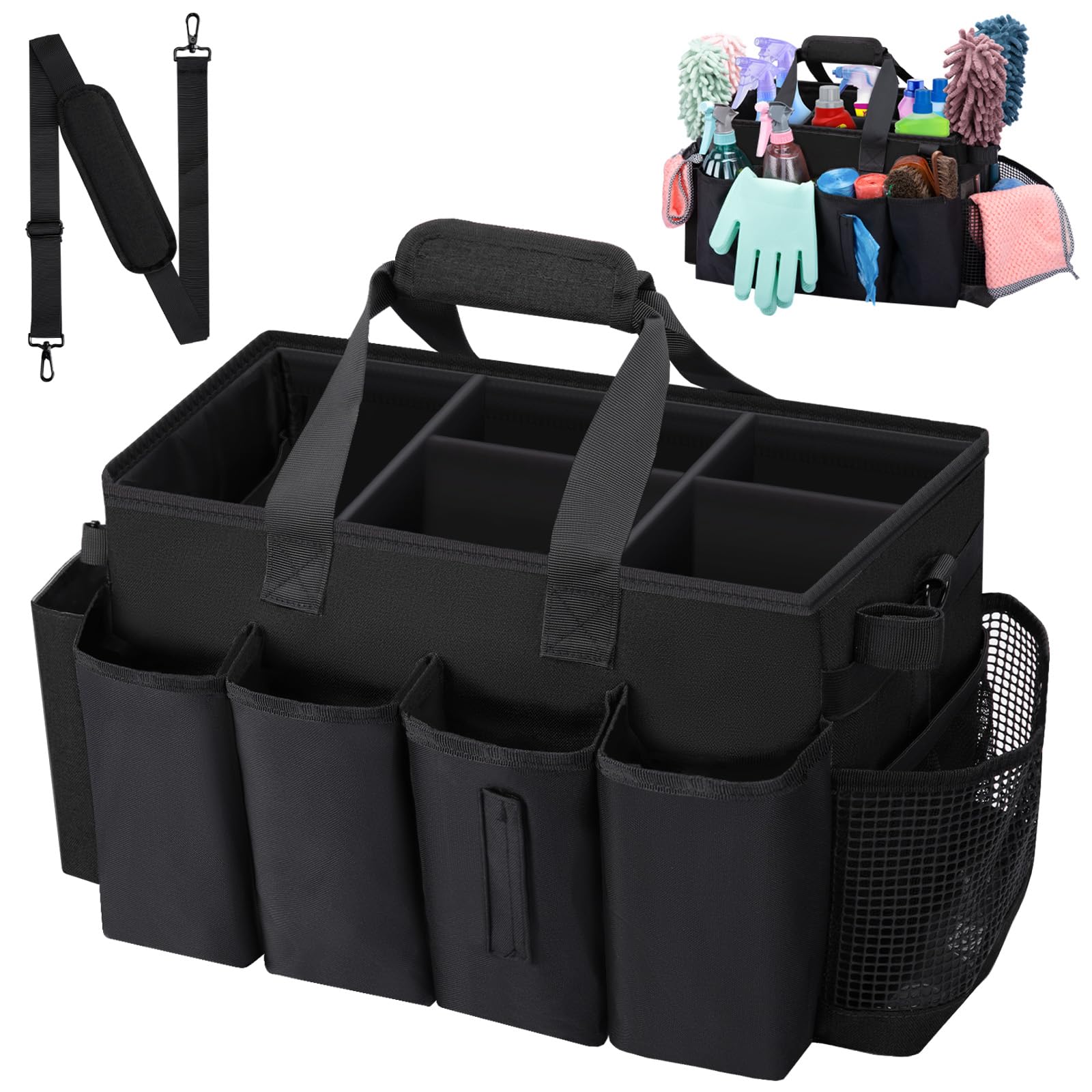 Wearable Large Cleaning Caddy Bag for Housekeeper Clean Supply Organizer with Adjustable Shoulder Waist Handle Straps Detailing Bag