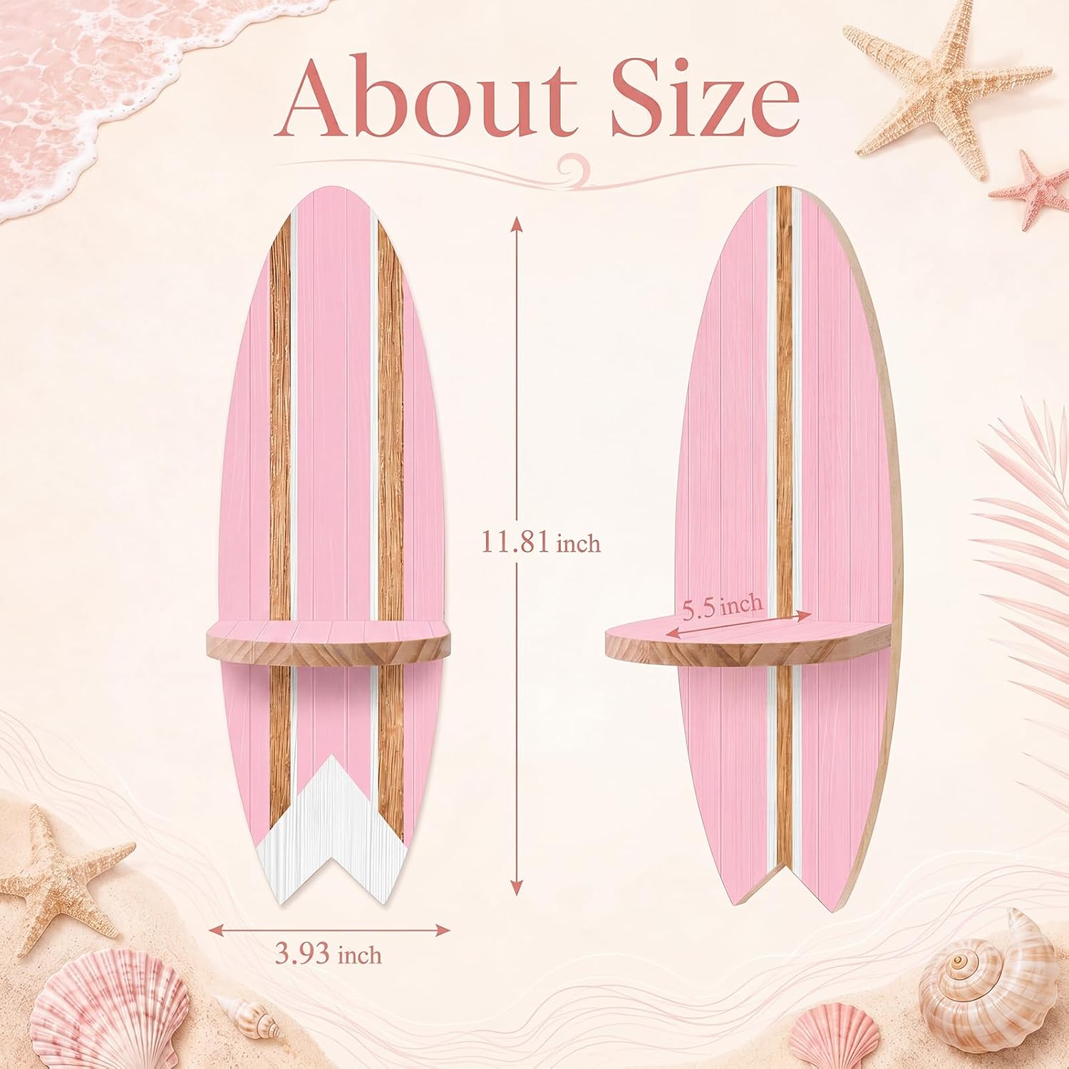 Chumia Surfboard Wall Candle Sconces Set of 2, Wood Surfboard, Pink