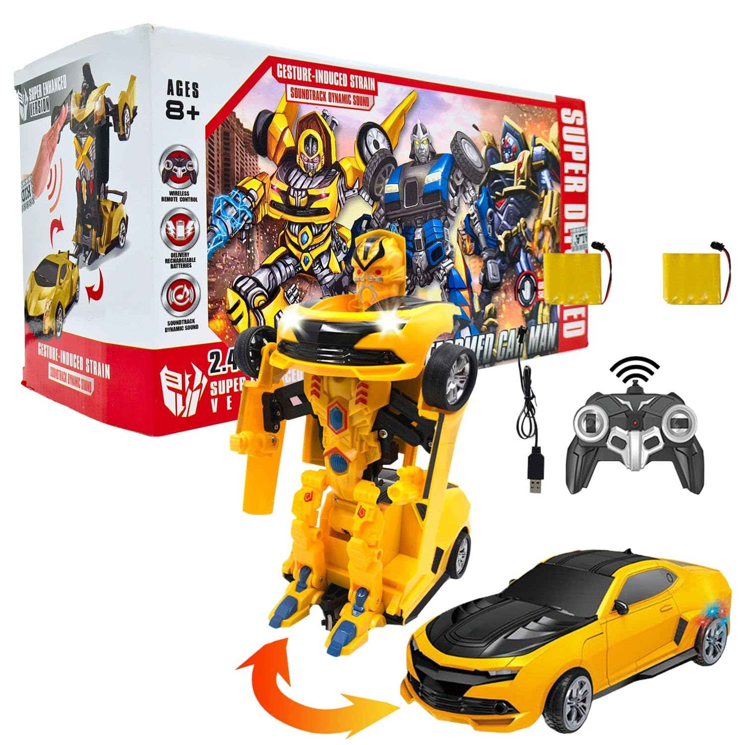 Kidwala RC Car Yellow Transformer Car with 2 Rechargeable Battery Black & Yellow Robot for Boys, Remote Control Car for Kids