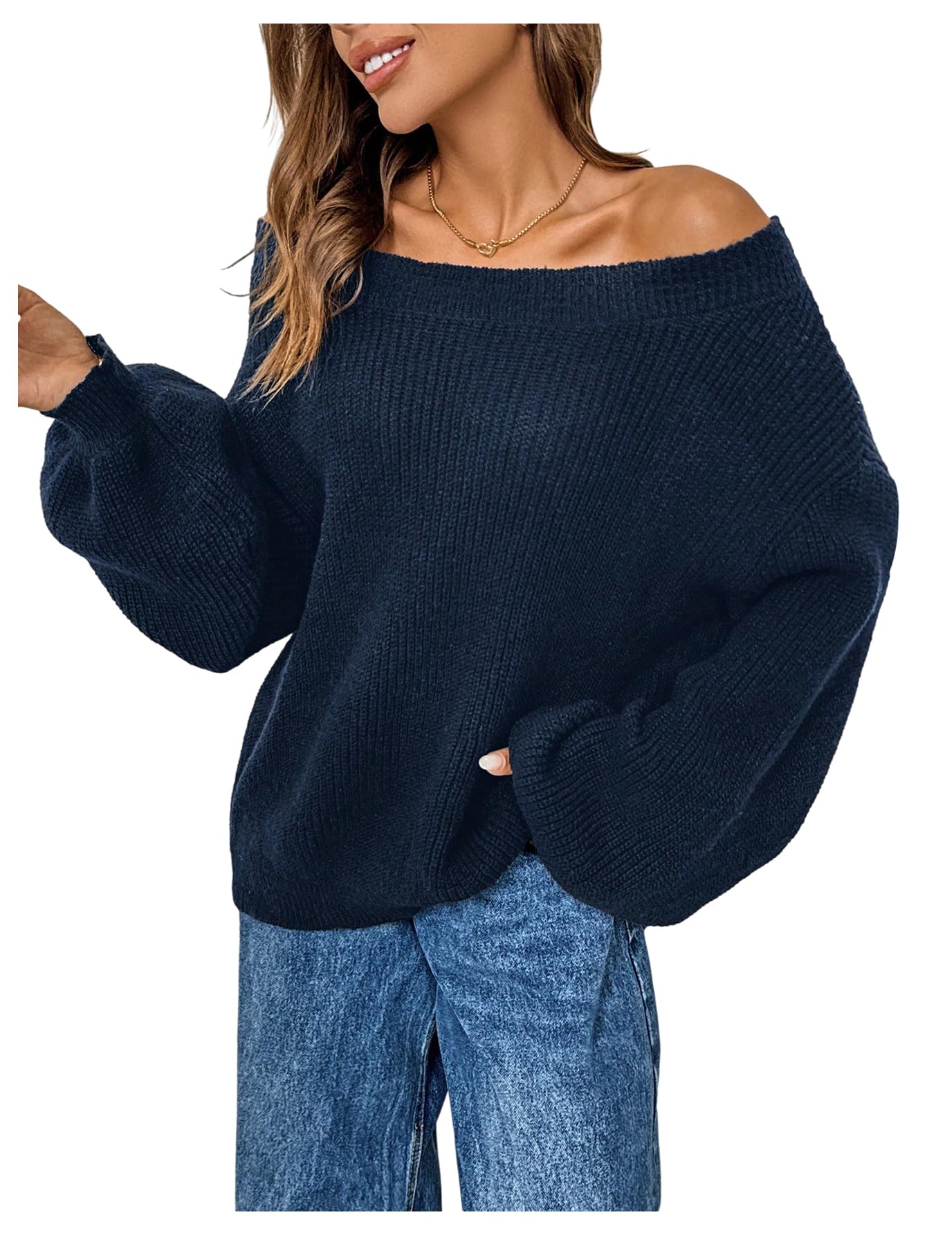 SOLY HUX Womens Off The Shoulder Oversized Sweater Long Sleeve Knitted Pullover Fall Tops