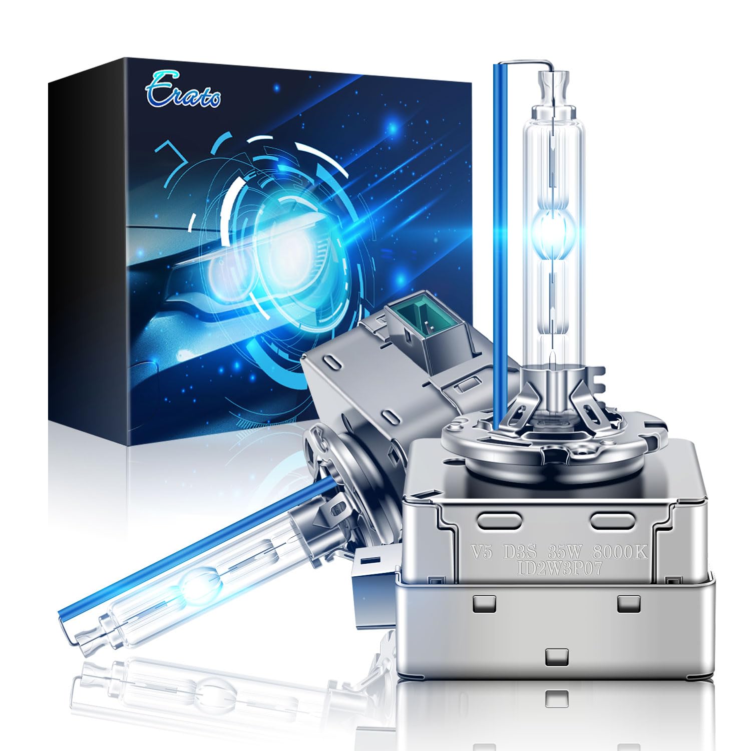 Erato D3S Xenon HID Headlight Bulbs 35W Metal Stents Base Replacement Headlight Lamps 8000K Ice Blue, Pack of 2