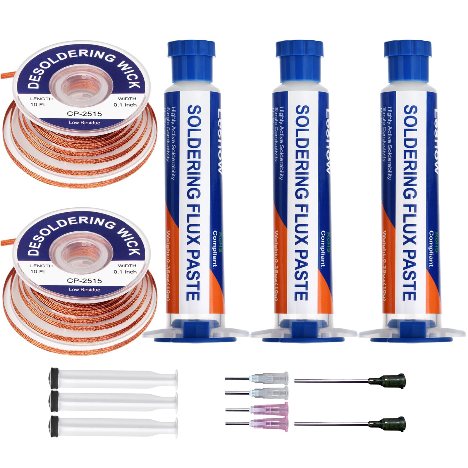 Lesnow Solder Wick Braid And Solder Flux Paste, No Clean Soldering Flux(10cc) Soldering Remover Tool, 10ft Desoldering Wick Braid For Electronics