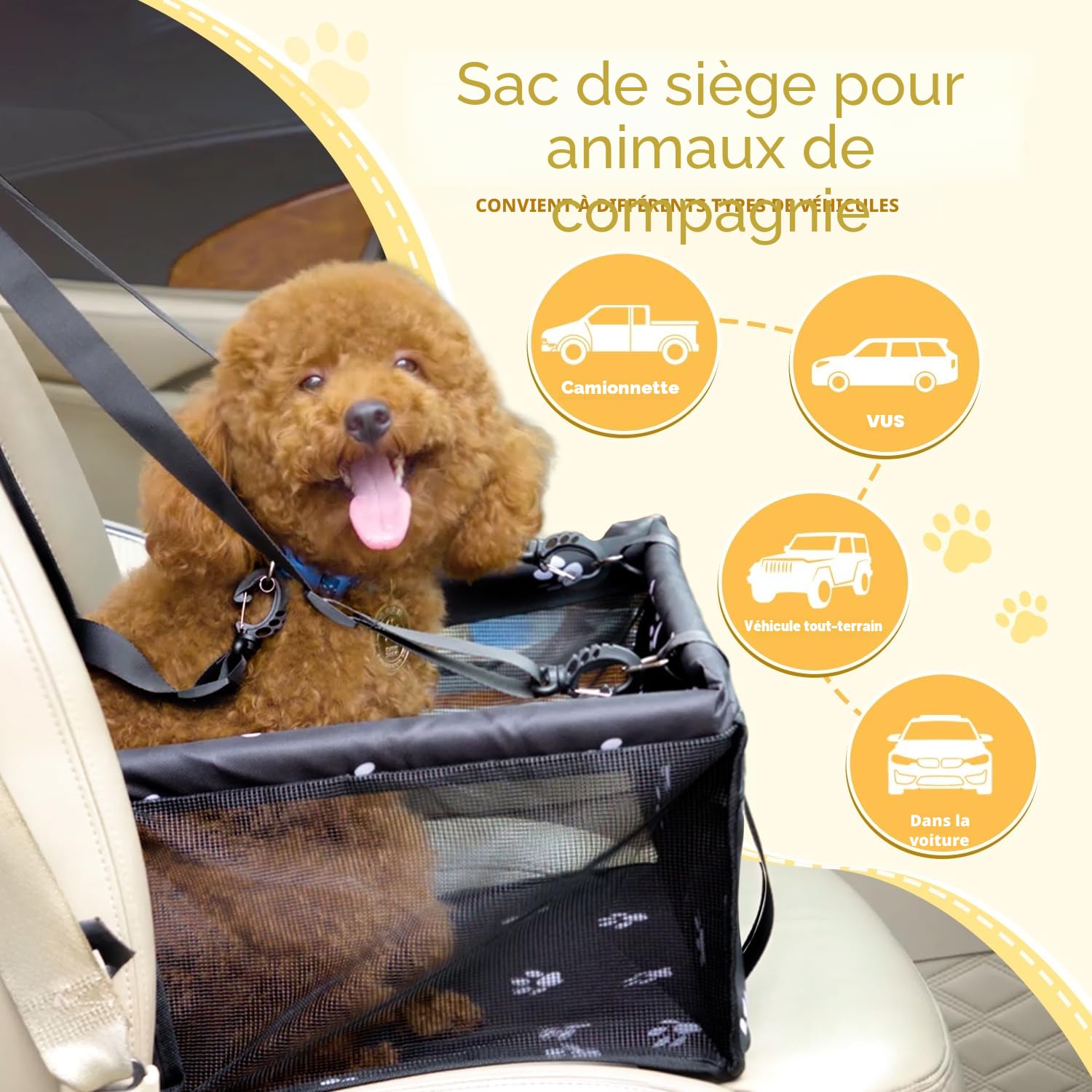 Flagest Panier Chien Voiture Pliable - Siège Auto Chien au Fixation par Crochets Réglables, Respirant et Lavable, Jusqu'à 10 kg