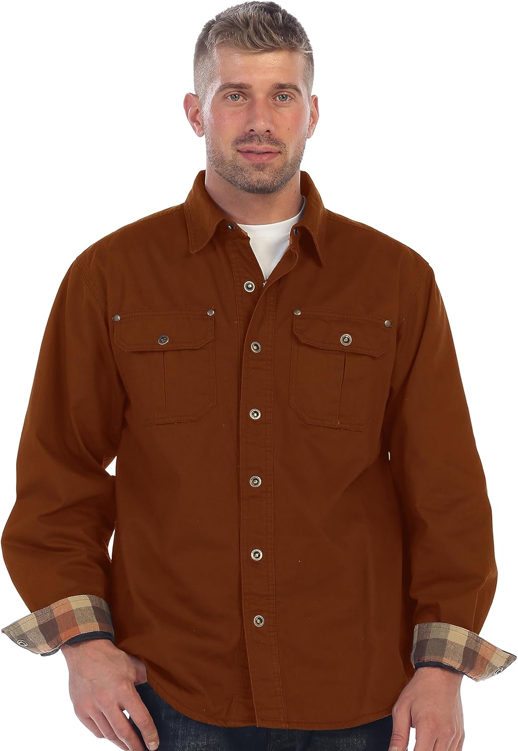 Gioberti Men's 100% Cotton Brushed and Soft Twill Shirt Jacket with Flannel Lining - Image 2
