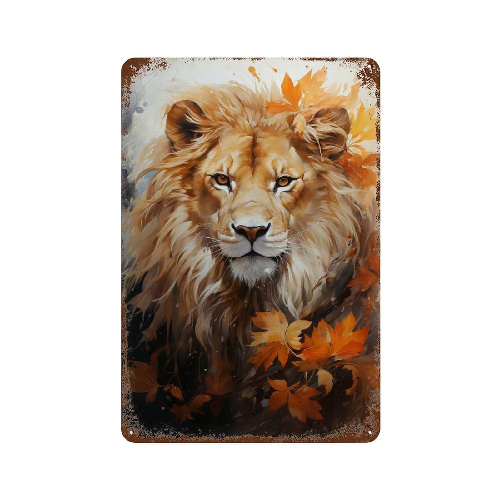 Autumn Lion Majesty Retro Metal Sign 11.8"x7.9", Novelty Wall Decor for Garage, Pub Or Kitchen