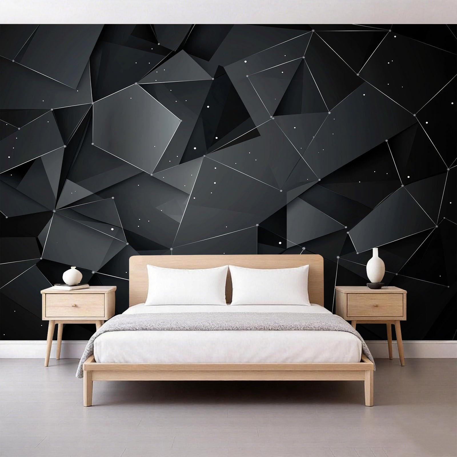 Générique Panoramiczna tapeta 200 x 140 cm abstrakcyjna geometria trójkąt włóknina XXL fototapeta dekoracja ścienna gobelin salon sypialnia - tapeta Trompe l'eil efekt 3D, czarna