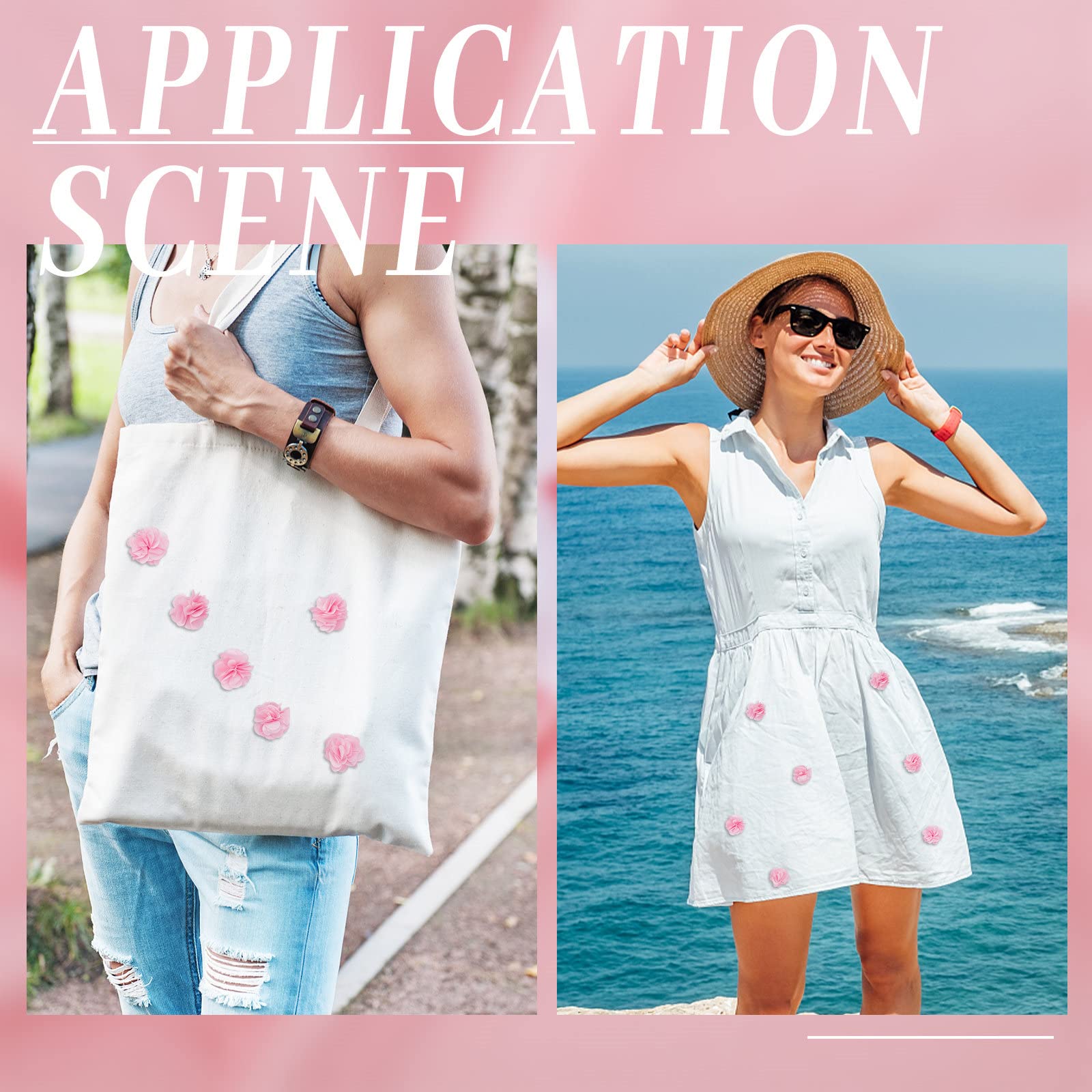 CRASPIRE 40 pz Fiori di Tessuto Rosa 1.34" 3D Chiffon Fiore Pizzo Rifiniture Mazzi di Fiori Cluster Fiore Patch di Pizzo Cucito Fai da Te per Artigianato Fai da Te Fasce Regalo di Nozze