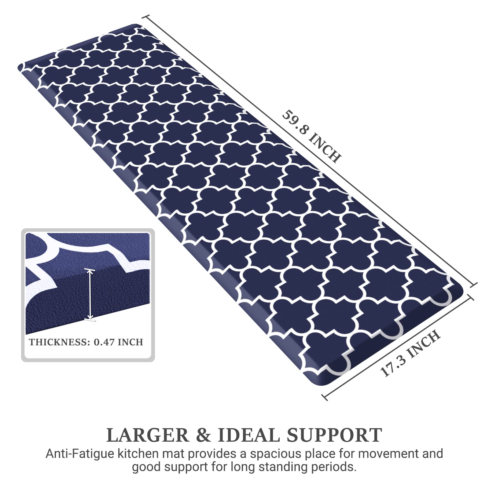 WISELIFE Alfombras antifatiga para cocina, 17.3 x 60 pulgadas, antideslizantes, impermeables, ergonómicas, cómodas, para cocina, piso, hogar, oficina, fregadero, lavandería, color azul