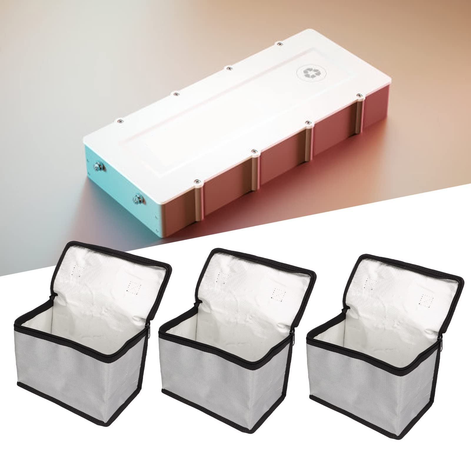 3PCS Lithium Battery Bag with Zipper Portable Fireproof Explosionproof Battery Storage Pouch for Charging and Travel PVC Fiber Material 3 Pack