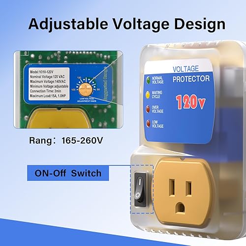 Miniatura 4 de BSEED Enchufe de EE. UU., protector de sobretensiones para electrodomésticos, supresor de energía, salida de oscurecimiento de voltaje, 120 V, 2400