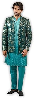 k zari the design studio Emerald Sequin Jodhpuri with Lucknowi Embroidery and Silk Pants-picture-14