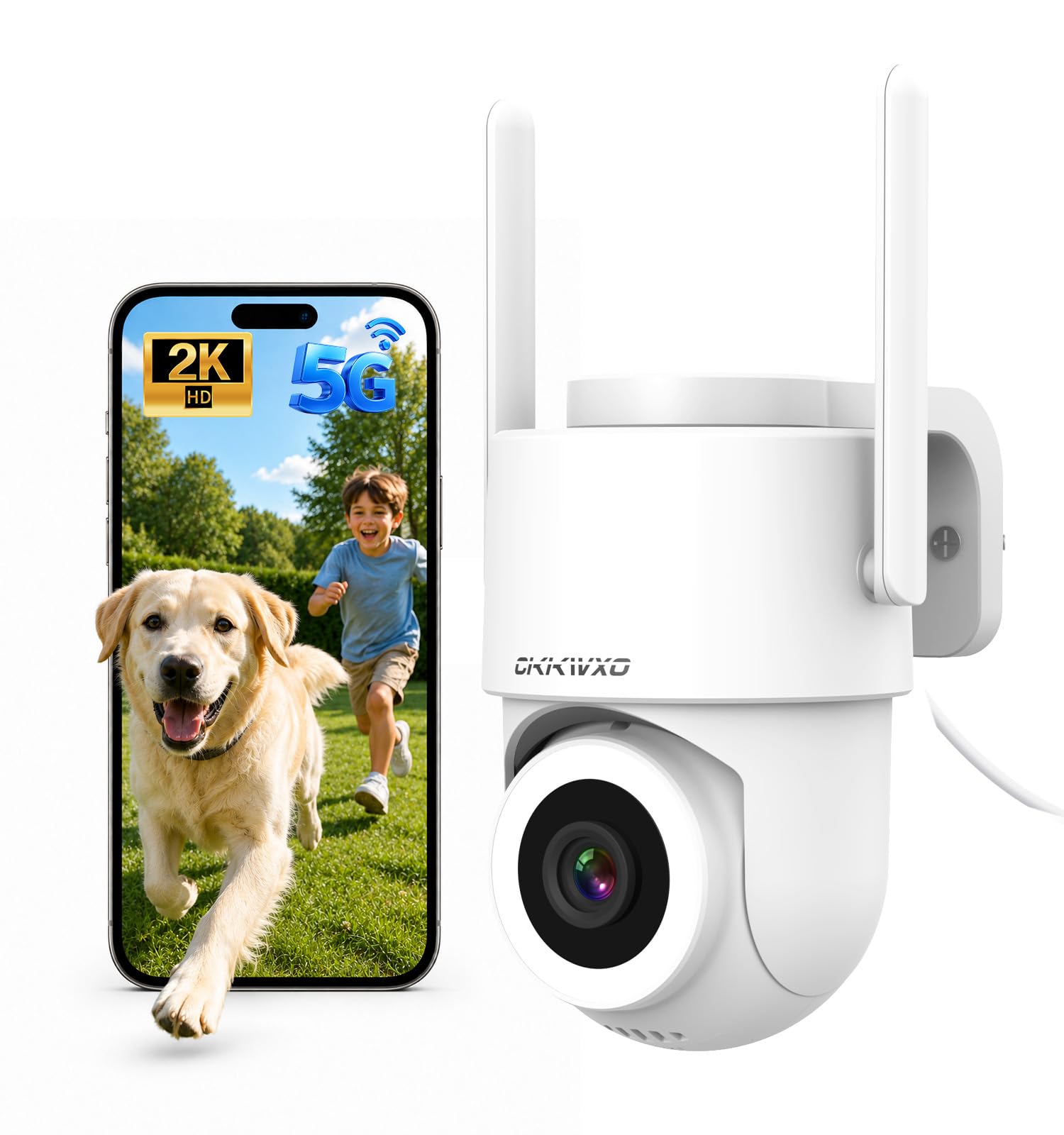 2K Camara Vigilancia WiFi Exterior, Camaras Vigilancia Domicilio 2.4G/5GHz | PTZ 360°, Visión Nocturna en Color, Detección de Movimiento, Seguimiento Automático, IP65, Compatible con Alexa