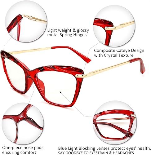 Miniatura 5 de FEISEDY Gafas de lectura de ojo de gato de cristal, con bloqueo de luz azul, antifatiga ocular, B2596, vino, 2.5x