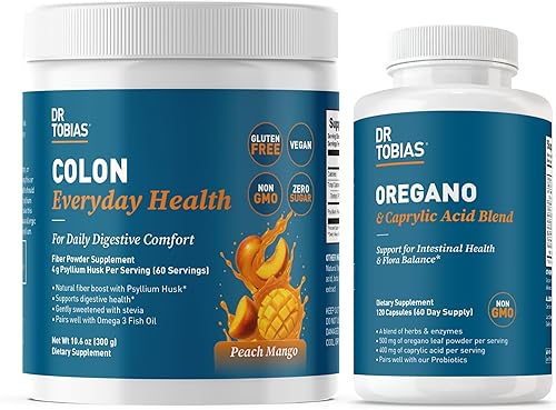 Dr. Tobias Colon Everyday Health y mezcla de orégano y ácido caprílico Bebida de fibra de psyllium y complejo de equilibrio intestinal con enzimas