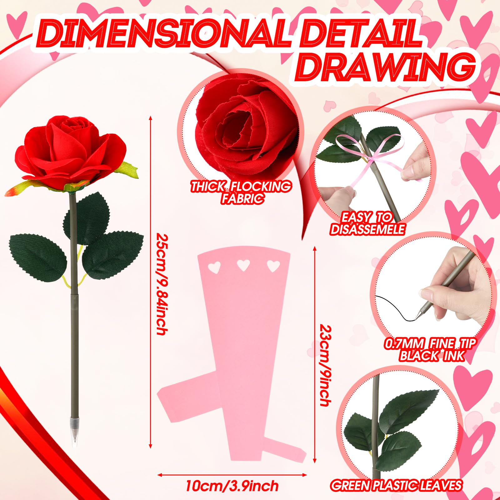 Feifeiya Lot de 30 stylos à bille en forme de rose rouge avec cartes de remerciement, fête des mères, Saint-Valentin, cadeau pour mariage, anniversaire, fête, bureau, fournitures scolaires
