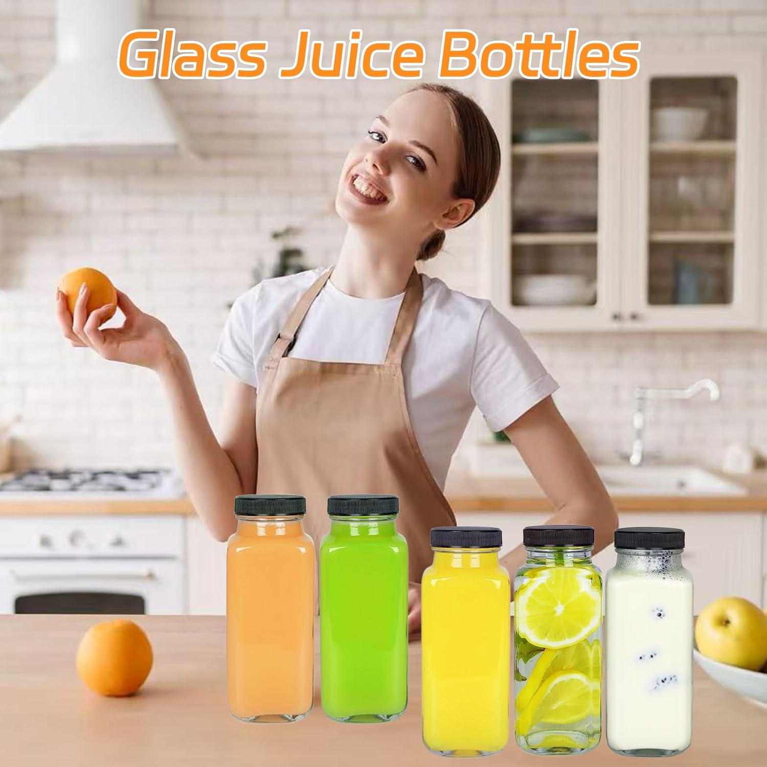 6 Pack 8oz Glass Juice Bottles with Lids, 250ml Reusable Glass Juicing Bottles, Square Drinking Jars Drink Containers with Caps for Water, Milk, Ginger, Kombucha, Beverages - Image 5