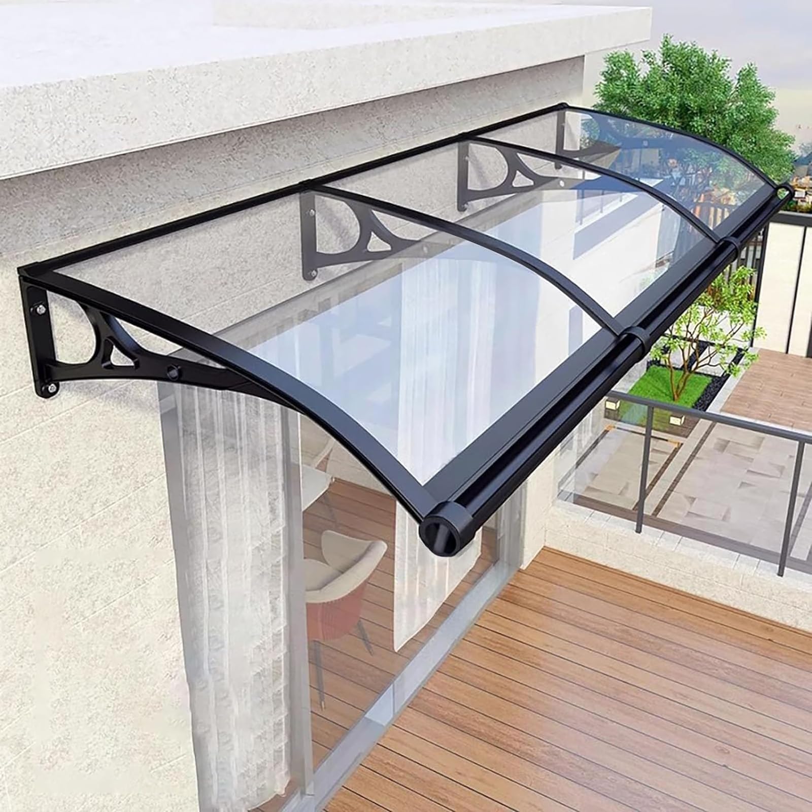 LWJSOCP Modern Polycarbonate Canopy Outdoor Patio Shelter for Front Door UV & Rain Protection Overhead Door Aw Hollow Sheet Design (C 60 x 280cm)