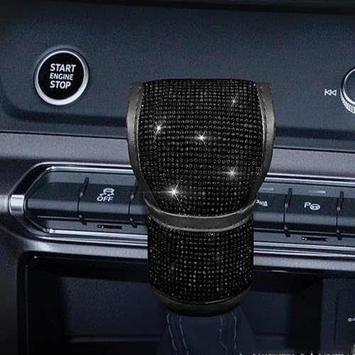 Miniatura 2 de SPANICE Bling Bling - Funda de cuero para palanca de cambios con diamantes de imitación brillantes para niñas, ajuste universal (negro)