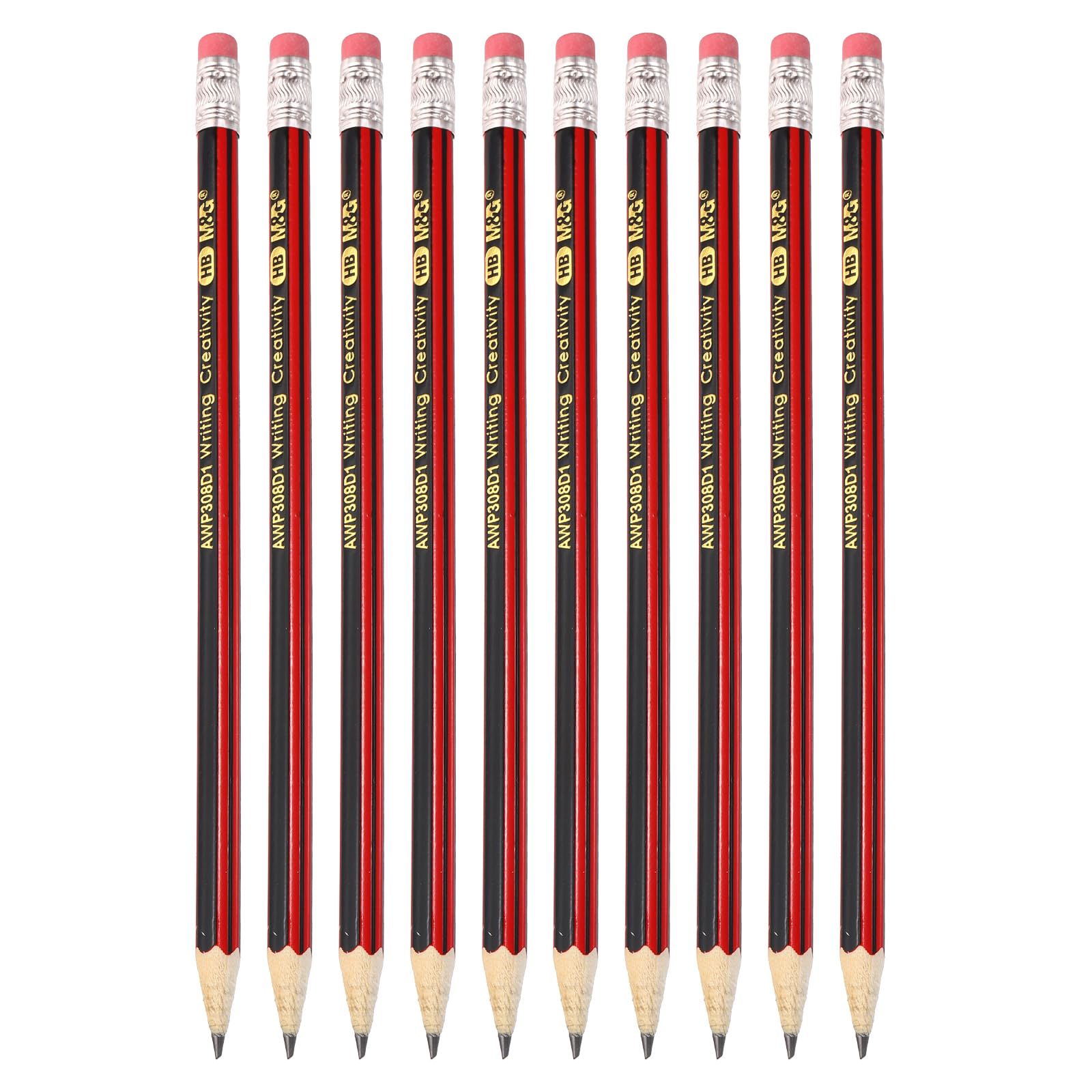 M&G Wooden Hexagonal Pencils, 10 Pcs HB Pencils Graphite Round Pencils with Eraser for Classroom Teacher Office Supplies Red Black