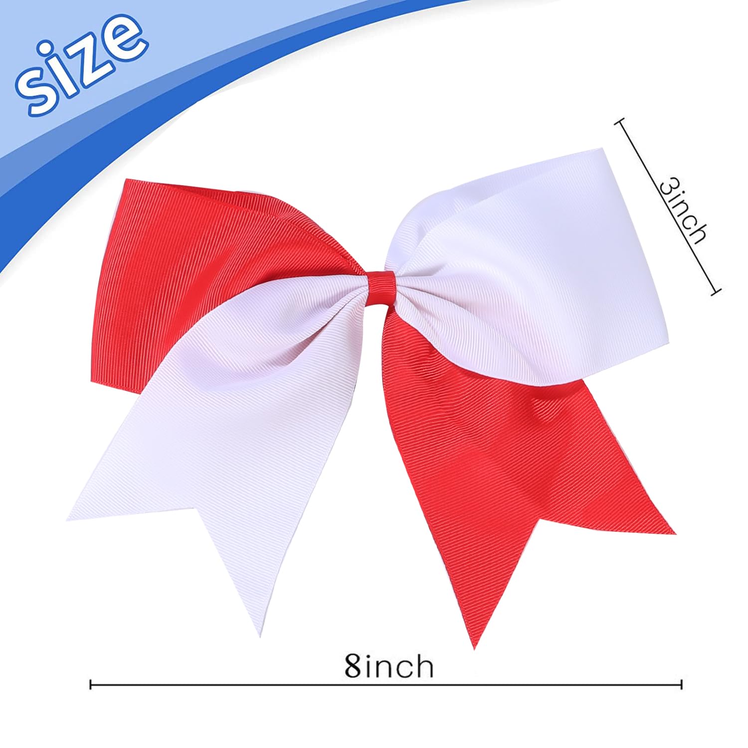 24 lazos grandes de 8 pulgadas, color blanco y rojo, para niñas, para cola de caballo, cinta de grogrén, lazos de animadora, bandas elásticas para el cabello para niñas, adolescentes, sóftbol,