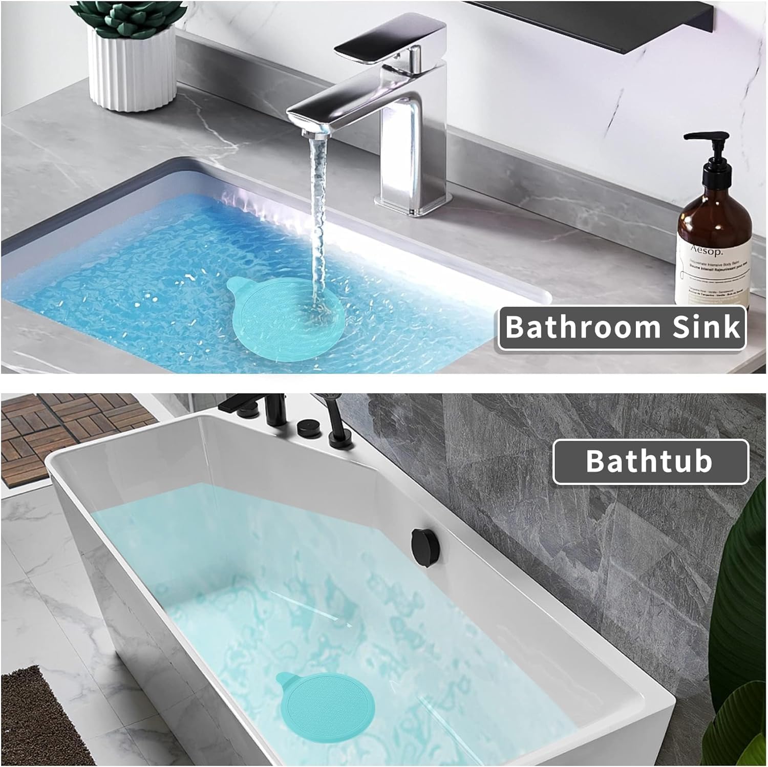 (2 Pack) Silicone Bathtub Stopper, 6" Extra Large Silicone Drain Plug, Universal Shower Drain Tub Stopper for Kitchen Gadgets Bathroom, Black+Blue image 5