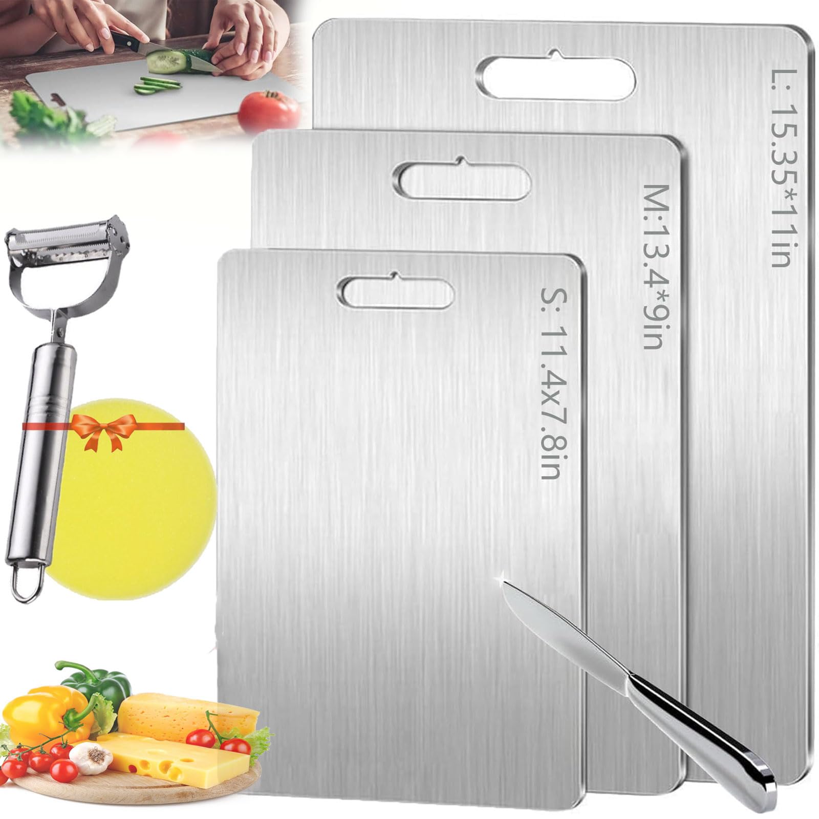 2026 Upgraded Stainless Steel Double Sided Chopping Board, Titanium Cutting Board for Kitchen, Double-Sided Pure Cut for Vegetables And Meat, Non-Slip