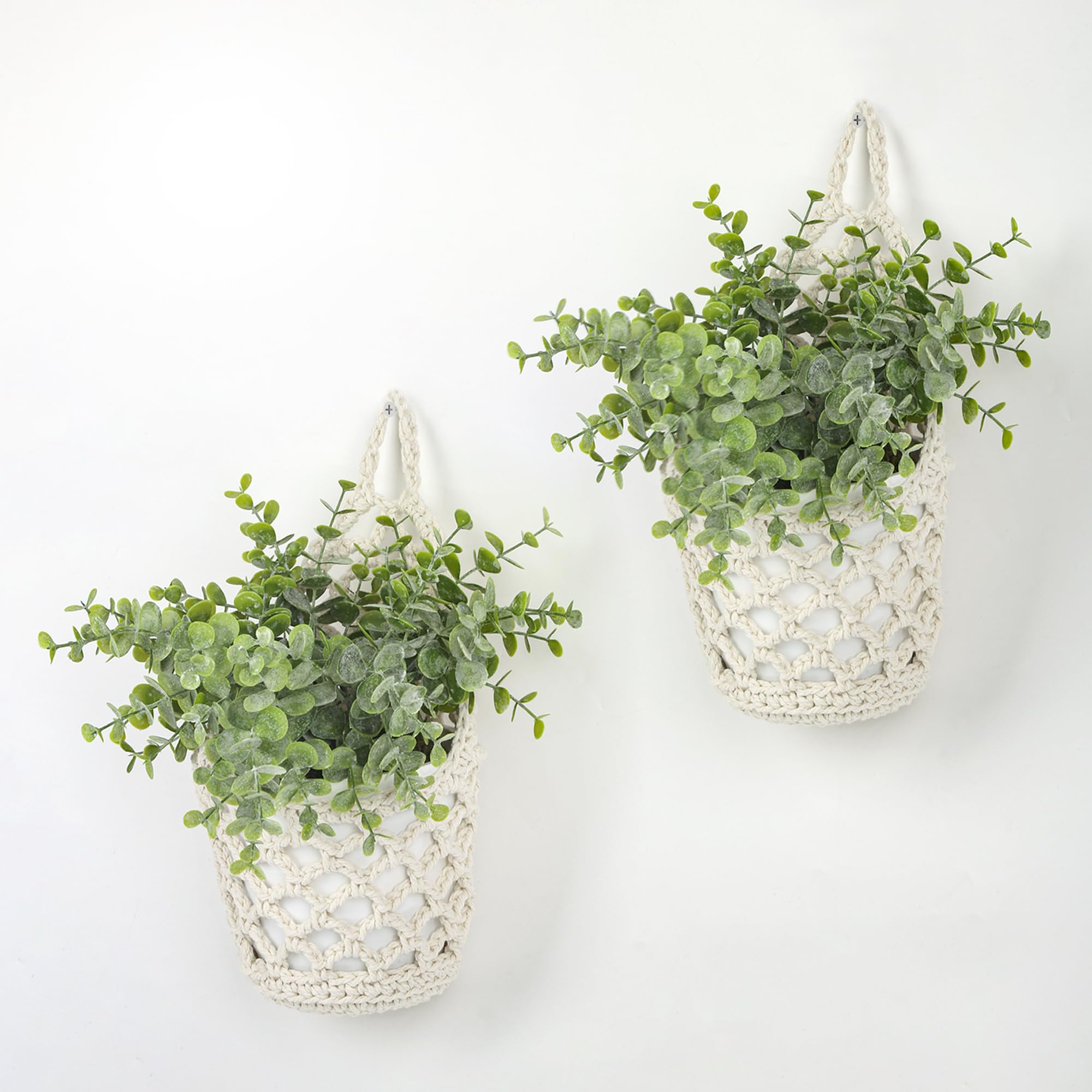 Porta Piante In Macramè - Set Da 3 Cesti Sospesi Boho, Beige, Per Interni Ed Esterni - 4