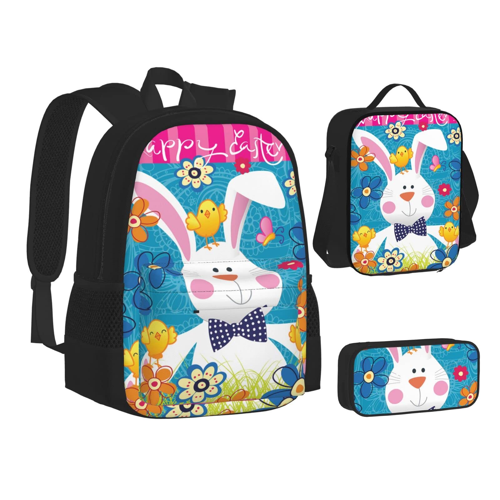 Zaino da scuola con stampa a fiori tropicali e pietre zen, per ragazzi e ragazze, borse da scuola con borsa per il pranzo, set da viaggio, Primavera Buona Pasqua Vacanze, Taglia unica