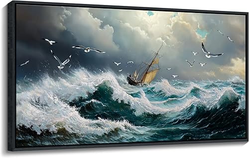 Miniatura 2 de YDYSUNE Arte de pared del océano, pintura en lienzo retro, diseño de velero, decoración de pared, obra de arte con textura, pintura náutica de