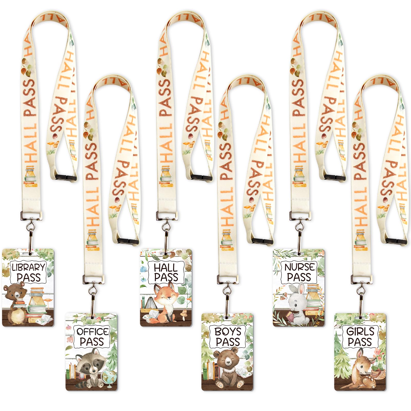 ceiba treeHall Passes Lanyards Set of 6 School Classroom Woodland Animal Watercolor Decor Library Office Nurse Boy Girl