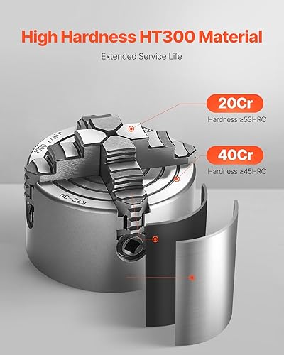 Miniatura 58 de VEVOR Mandril de torno de 3 mandíbulas, 8 pulgadas, mandril de torno autocentrante, rango de sujeción de 0.16-8 pulgadas/0.157-7.874 in