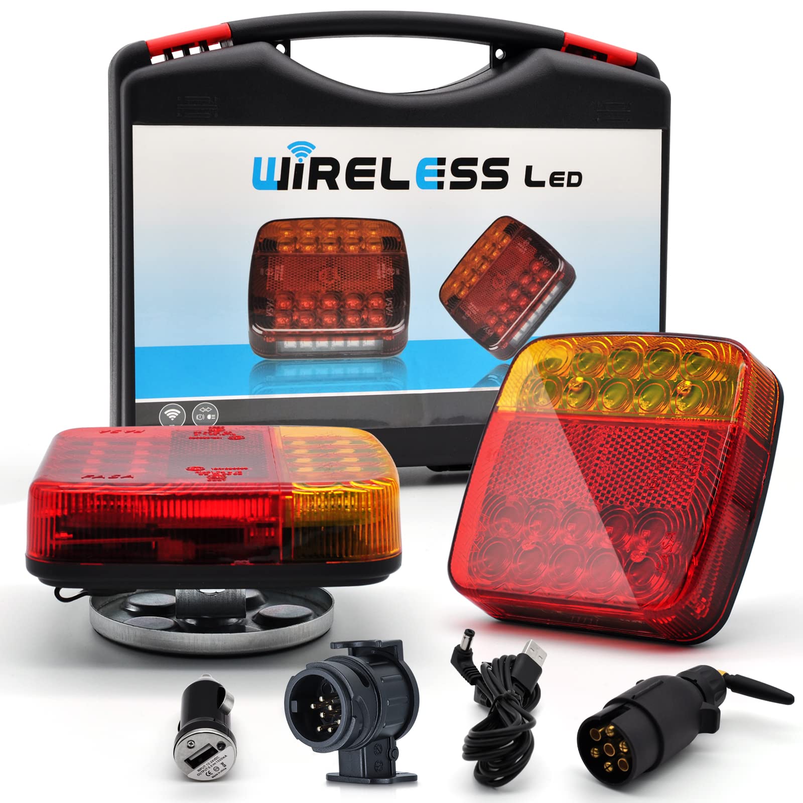 Dinfu Feux Arrière LED Sans Fil Avec Base Magnétique 12 V-24 V - Kit De