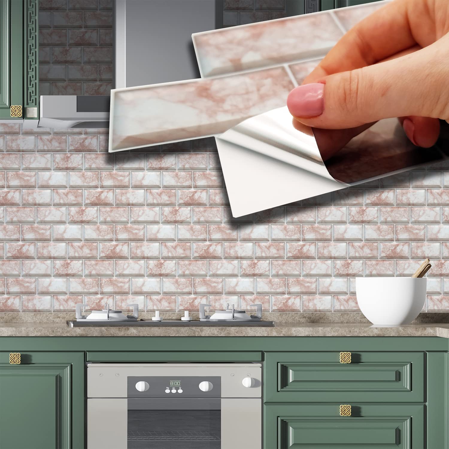  - Walplus Rose Marble Subway Brick Peel And Stick Wall 2D Tiles Sticker12Pcs Self Adhesive Stick On Tiles For Kitchen 28.5X14 Cm