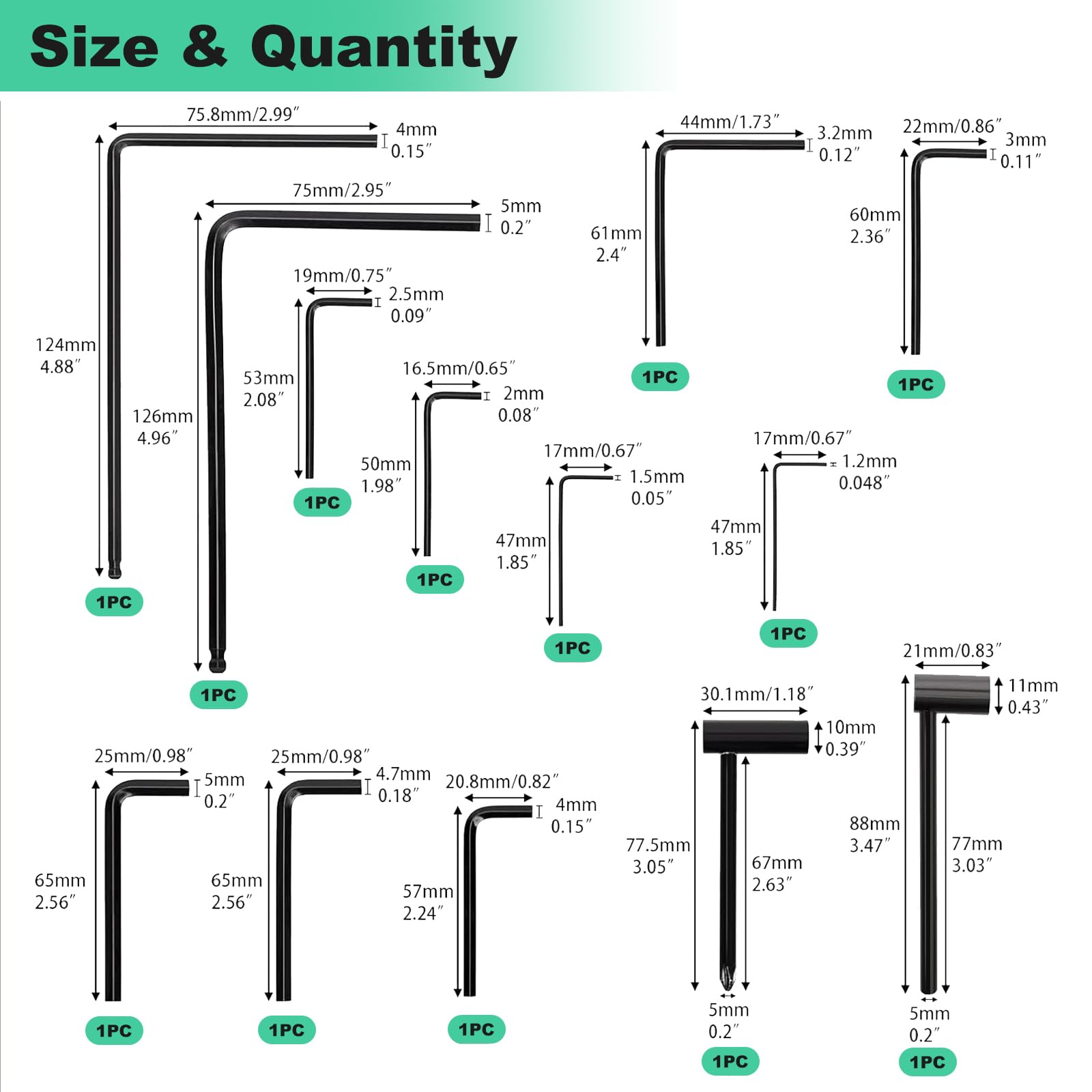YGCQFH 13Pcs Premium Guitar Allen Wrench Set,9 Sizes Allen Wrench,4mm & 5mm Ball End Truss Rod Wrenches - Image 2