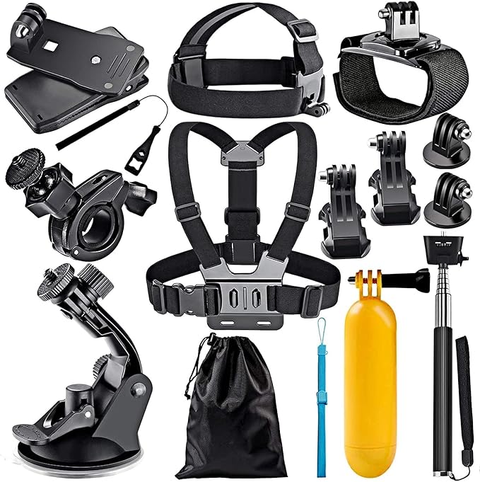 CAMROLITE 16 in 1 Go pro Accessories Kit for Hero 9 8 7 6 5 4 3+, Os mo Action,SJ CAM SJ 4000 SJ 5000, Y i & Other Action Cameras (16 Items)