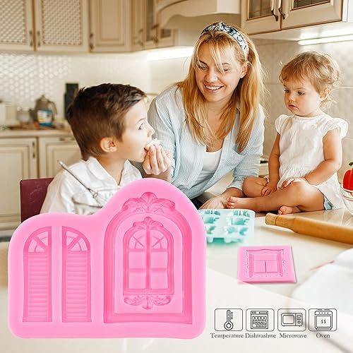 Miniatura 3 de ZiXiang Molde de silicona para marco de ventana, moldes de fondant para puerta, decoración de cupcakes, dulces, chocolate, polimero, pasta de goma