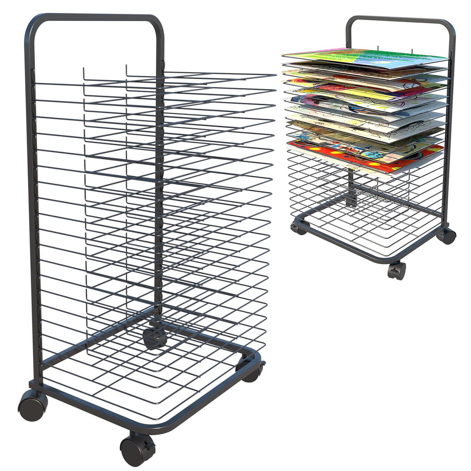 JYHHGDS Art Drying Rack,Classroom Painting Shelf,Extra Large 35 Flexible Shelves,Mobile Classroom Painting Artwork Drying Rack with Wheels, for Schools,Art Studio&Home Use,Black