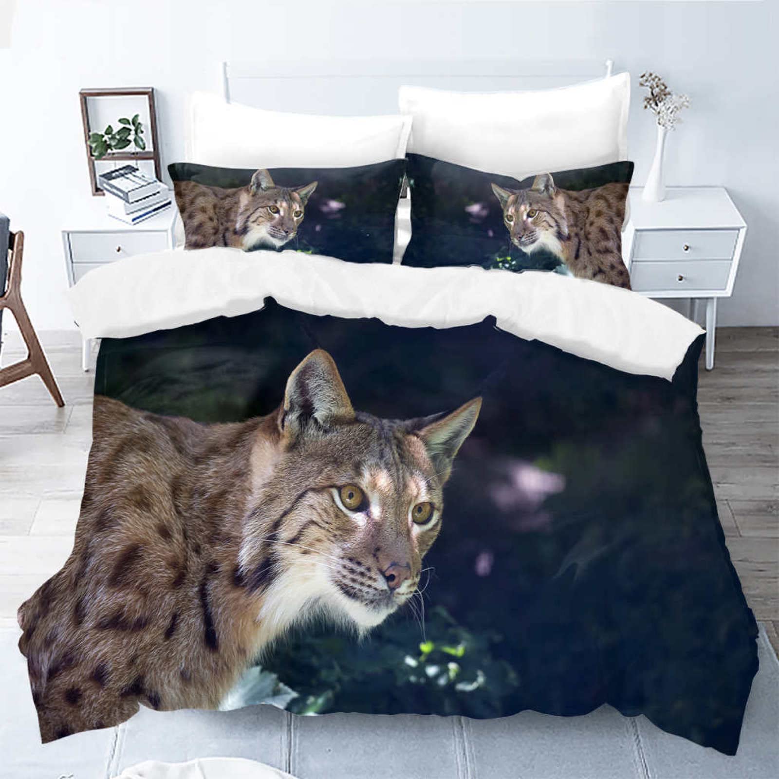 Double Bedding Set Lynx, Duvet Cover with Zip, Easy Care Soft Microfiber Bedding Set, 3D Printed Hypoallergenic Quilt Cover 180x200 cm with 2 Pillowcase 50x75 cm