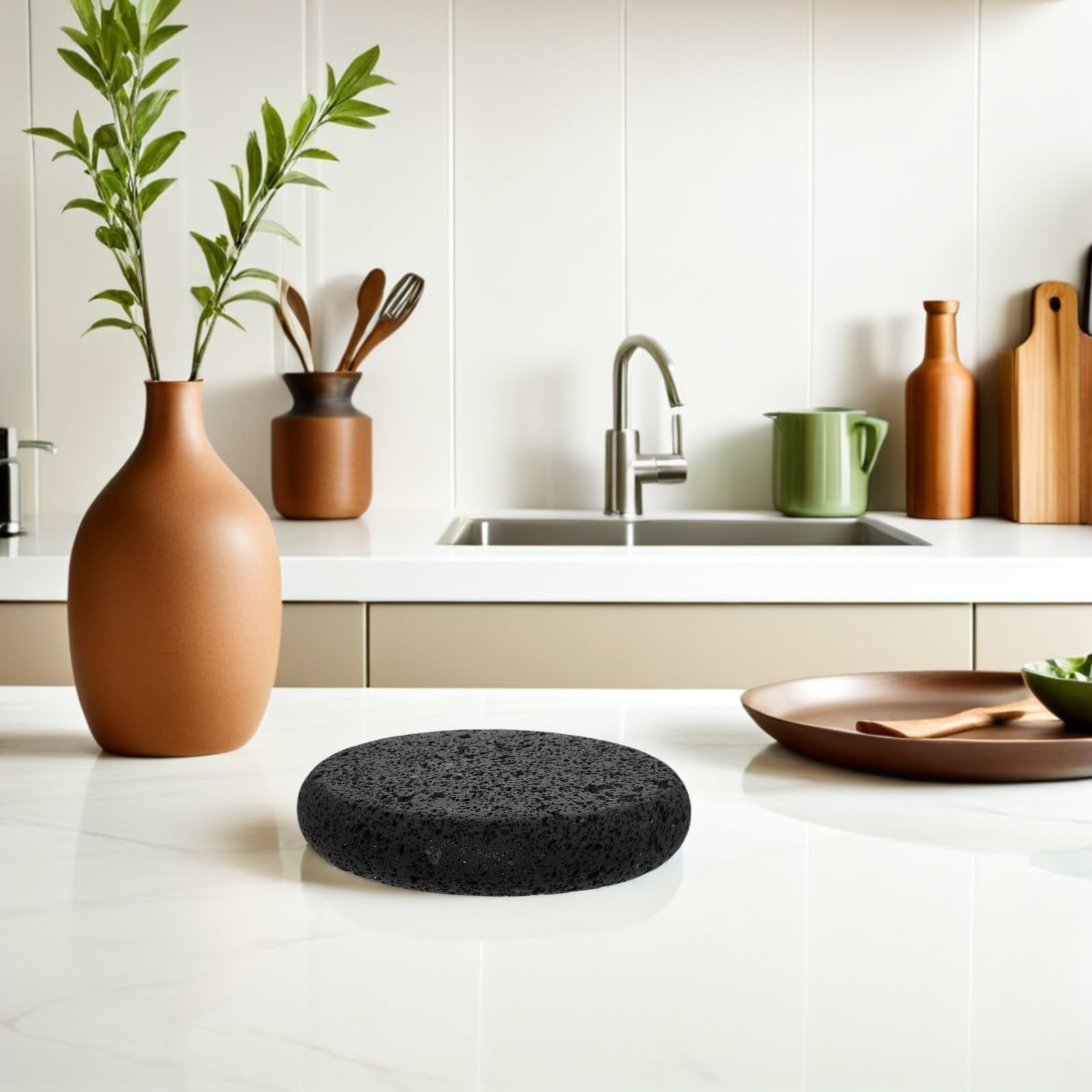 Alasum Pietra per Cottura Bistecche 15cm in Pietra Lavica | Distribuzione Uniforme del Calore, Facile da Pulire, per Pane e Carni, Uso Bbq e Cucina All'aperto