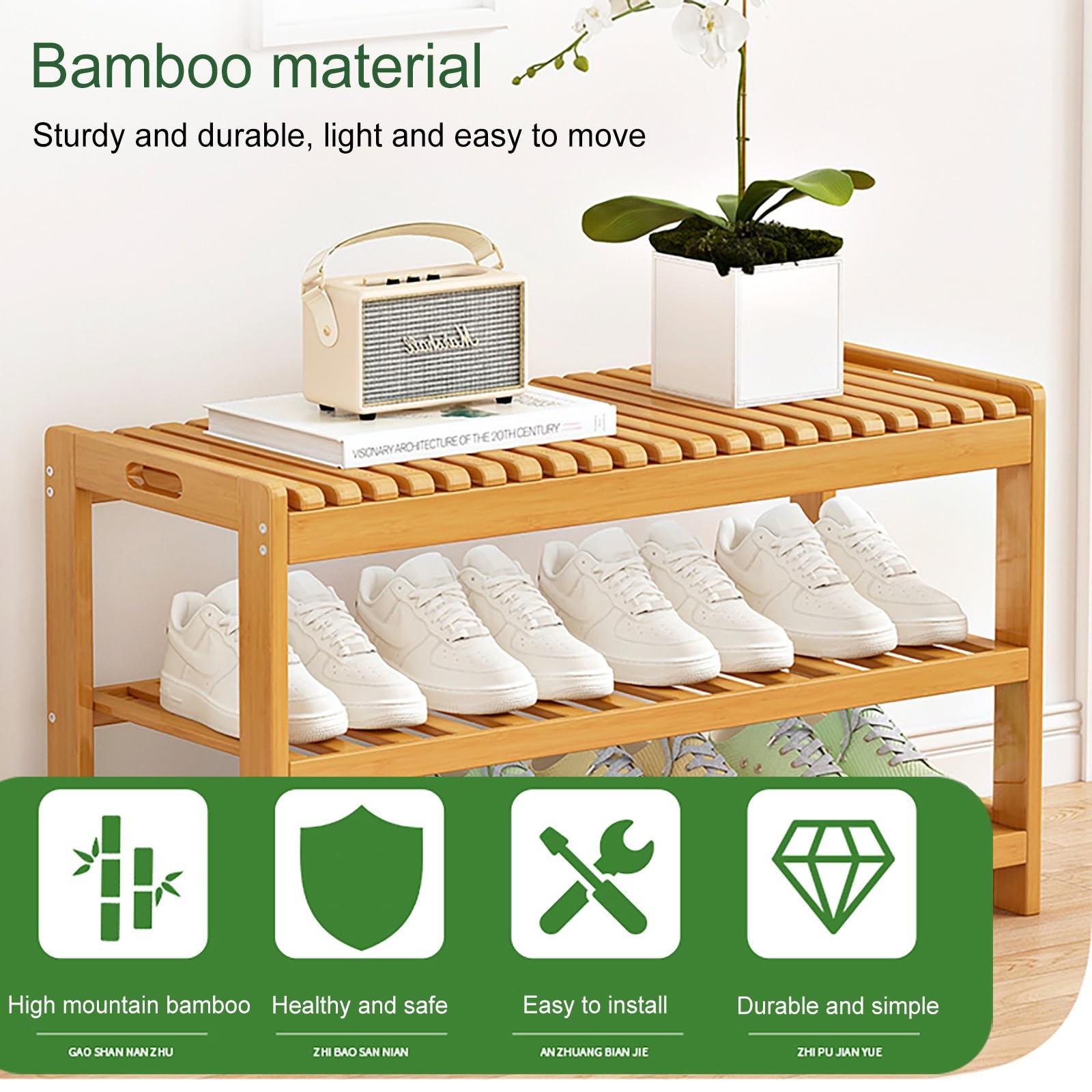 Banco de Zapatos de bambú Resistente Banco Zapatero con Asiento Grande Mueble Zapatero con Banco con Estante Inferior de Rejilla Ideal para Entrada Dormitorio Sala de Estar (Bianco 50 * 28*