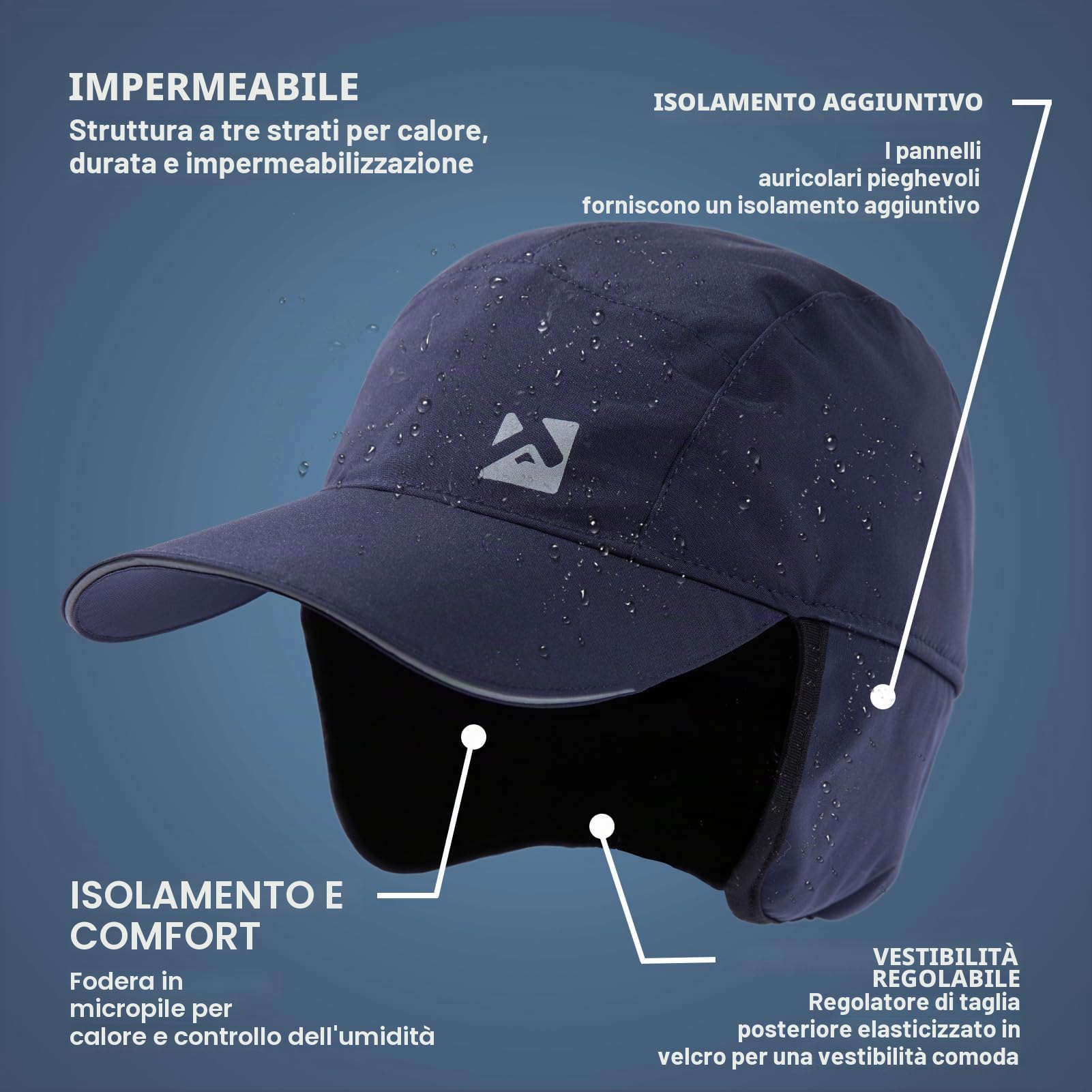 TOP-EX Oversize XL XXL Uomo Impermeabile Inverno Baseball Cap Pile Earflap Trapper Cappello per il Freddo Grande Testa