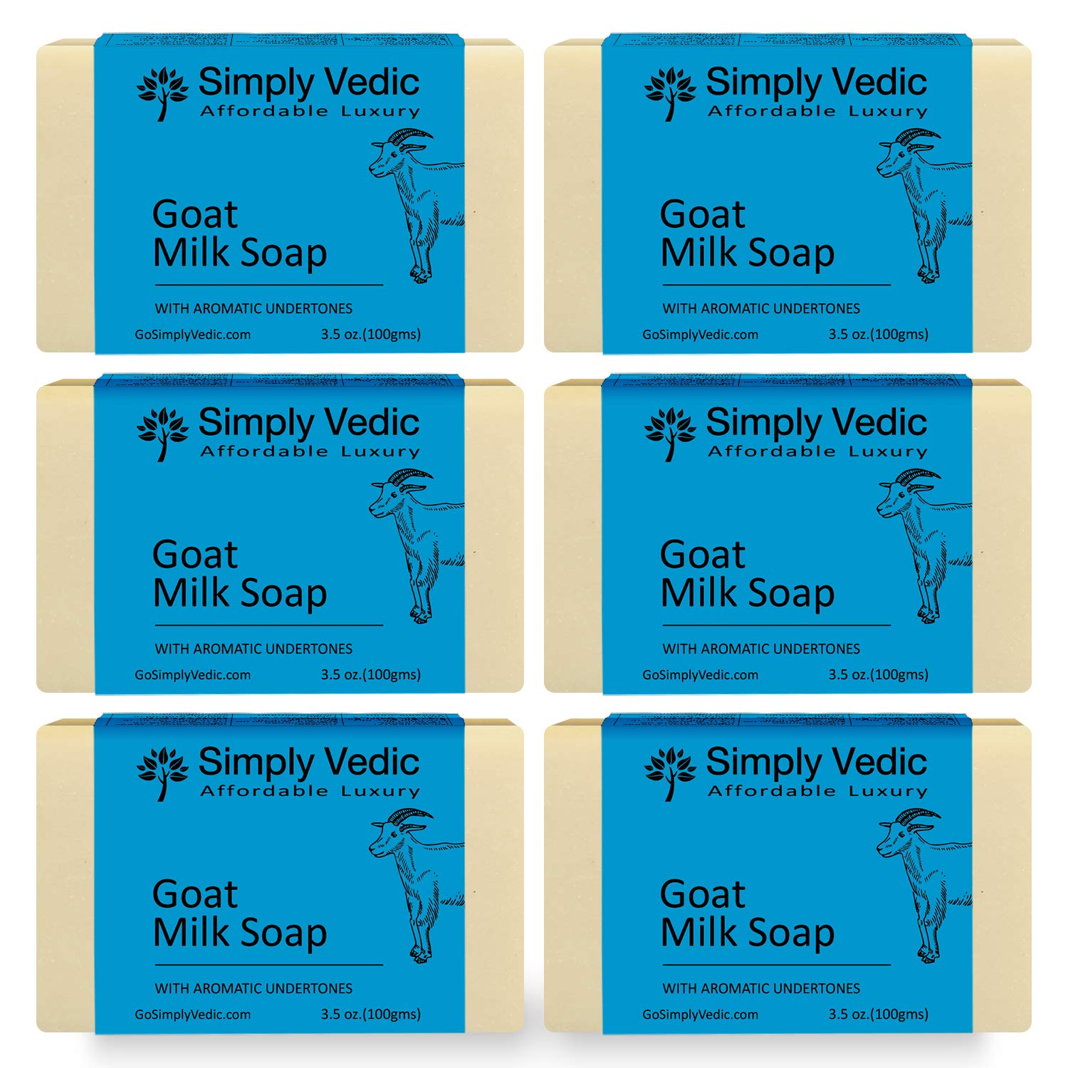 Simply Vedic6-Pack Goat Milk Soap Bar Collection For Body, Hand, Face| Cold Pressed with Coconut Oil, Essential Oils Hand-made| Gift Set For Men & Women (3.5 Oz. X 6)
